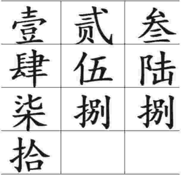 一二三四五六七八大九十的大写